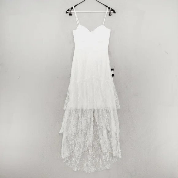 New Lulus Elaborate Love White Lace Bustier Tiered High-Low Maxi Dress P1967 - Picture 2 of 9